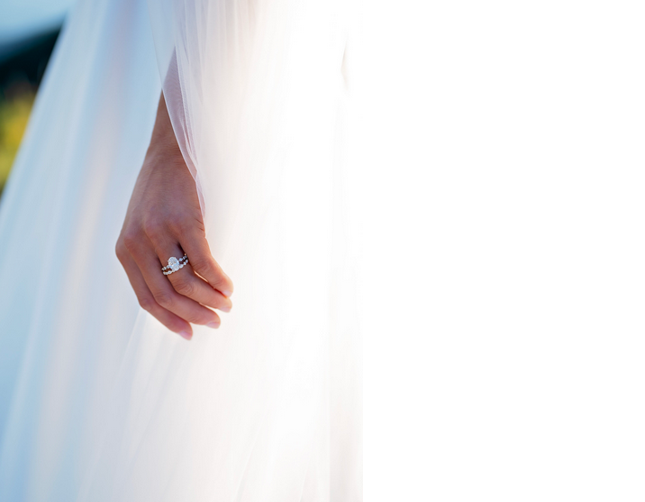 bride in white dress close up
